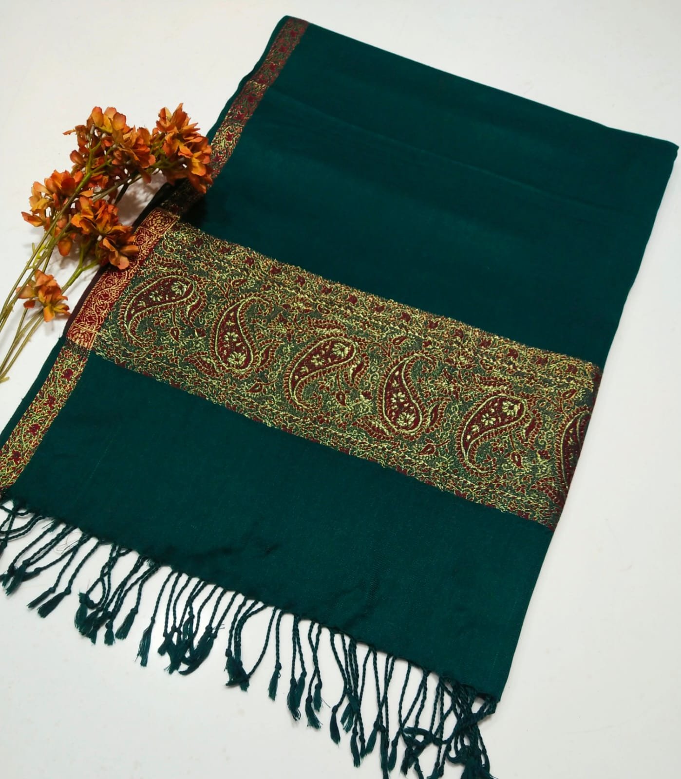 zari border shawl – soft acrylic wool, 2.5m length, 1.25m width zari border shawl – soft acrylic wool, 2.5m length, 1.25m width