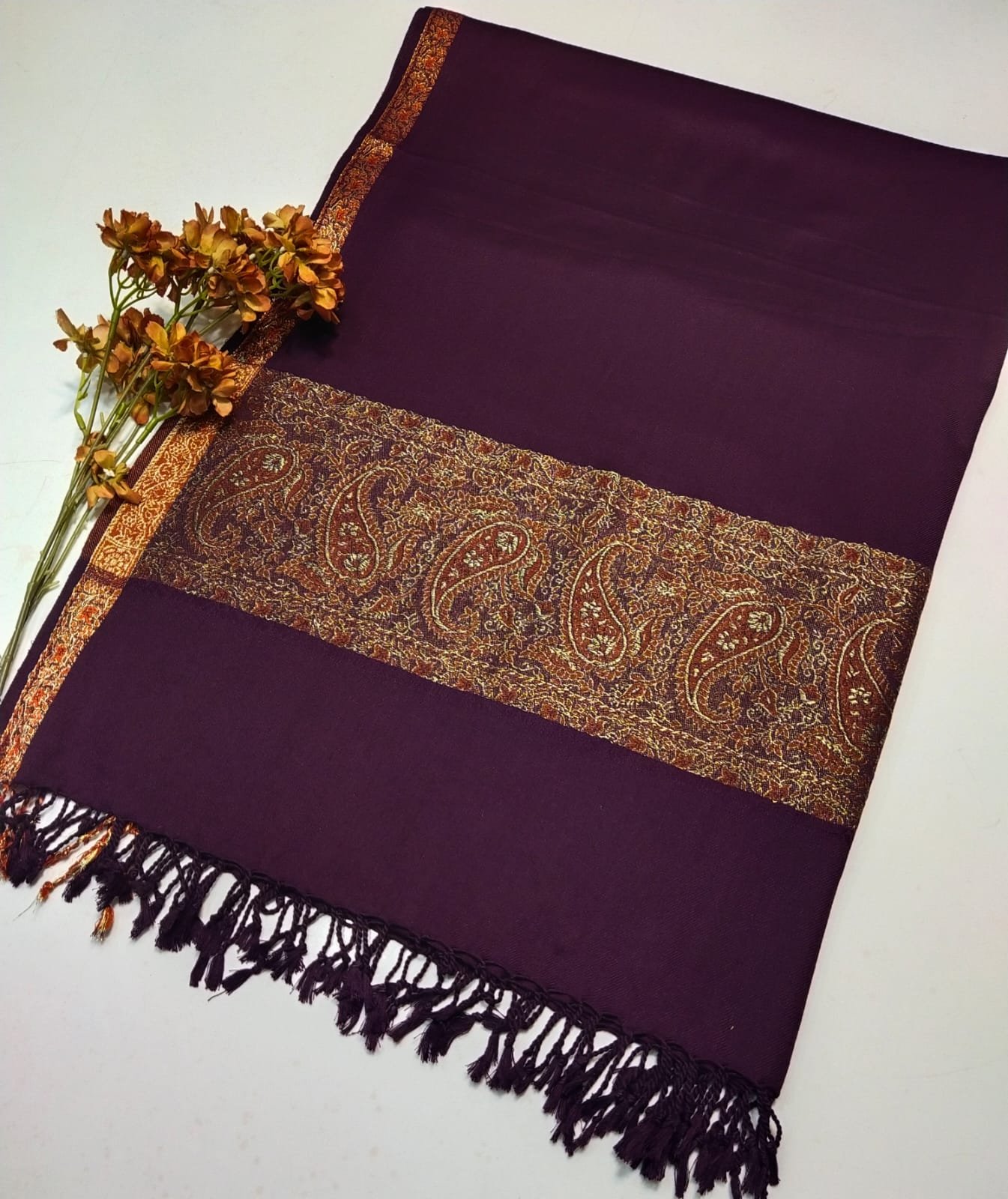zari border shawl – soft acrylic wool, 2.5m length, 1.25m width zari border shawl – soft acrylic wool, 2.5m length, 1.25m width