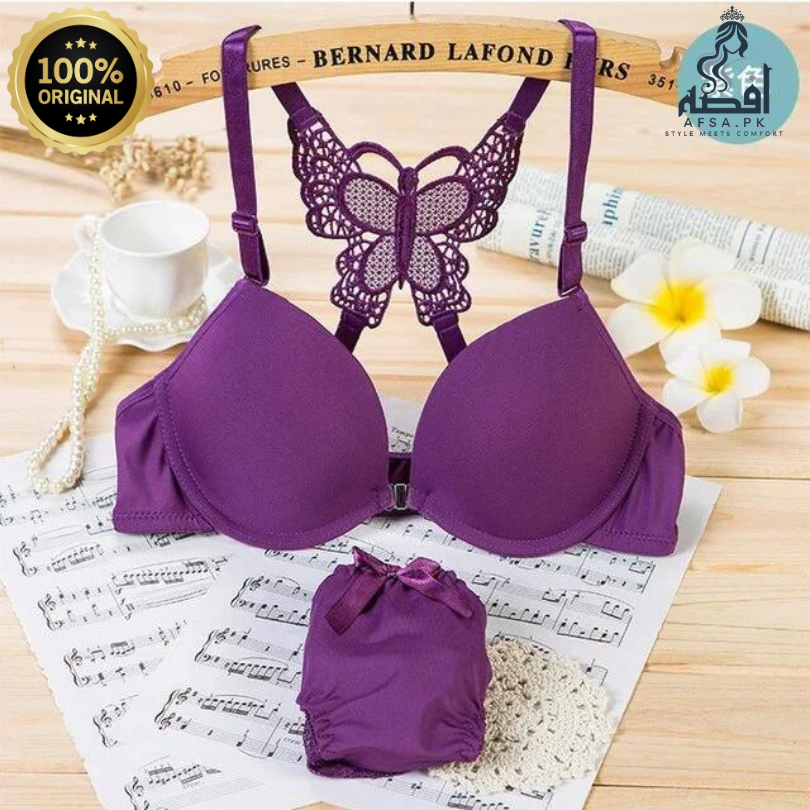front opening with steel clip butterfly bra set for girls & women, push up and padded bra, with next comfort level. front opening with steel clip butterfly bra set for girls & women, push up and padded bra, with next comfort level.