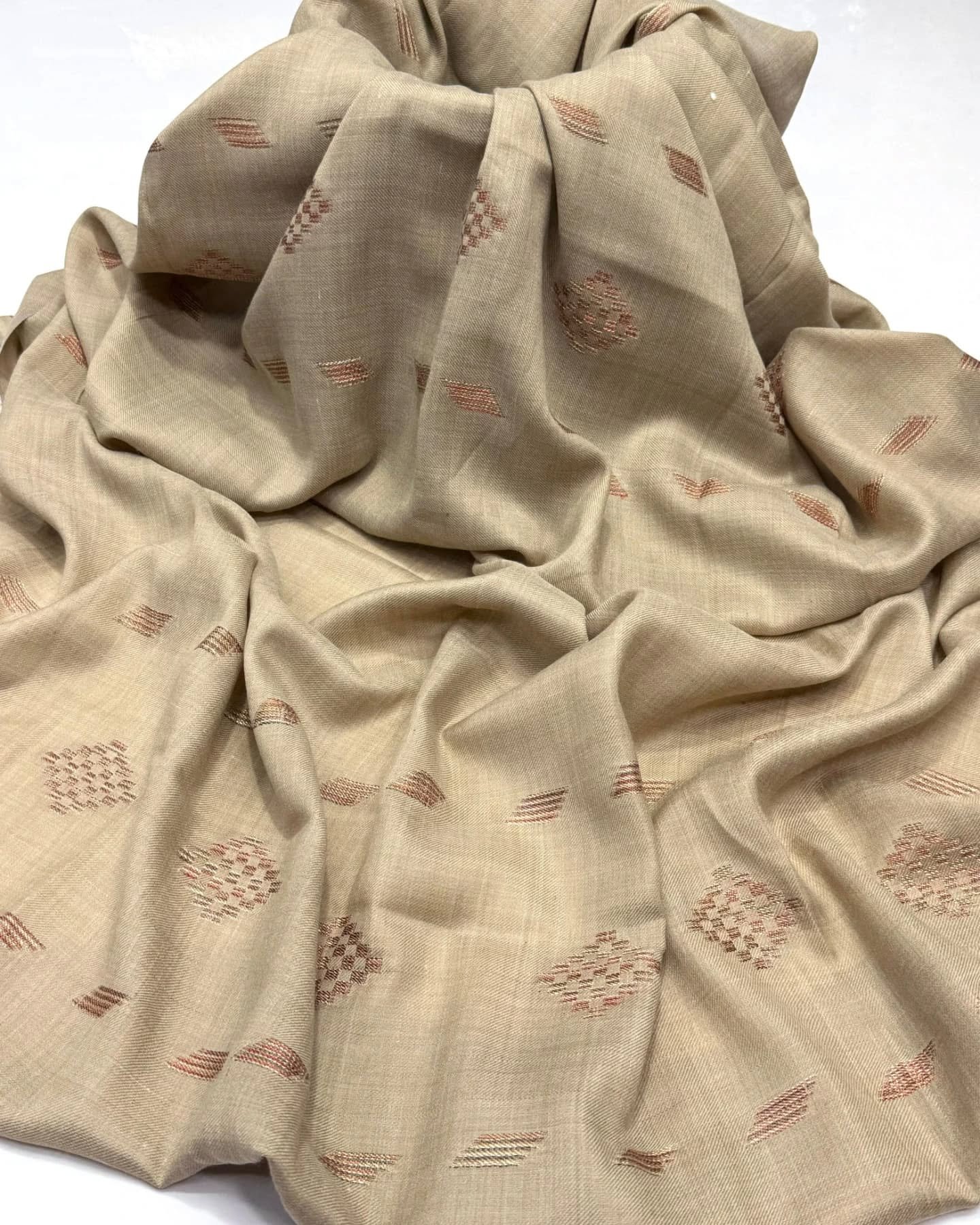 luxurious pashmina shawl – elegant banarsi design, premium maroon and skin colors luxurious pashmina shawl – elegant banarsi design, premium maroon and skin colors