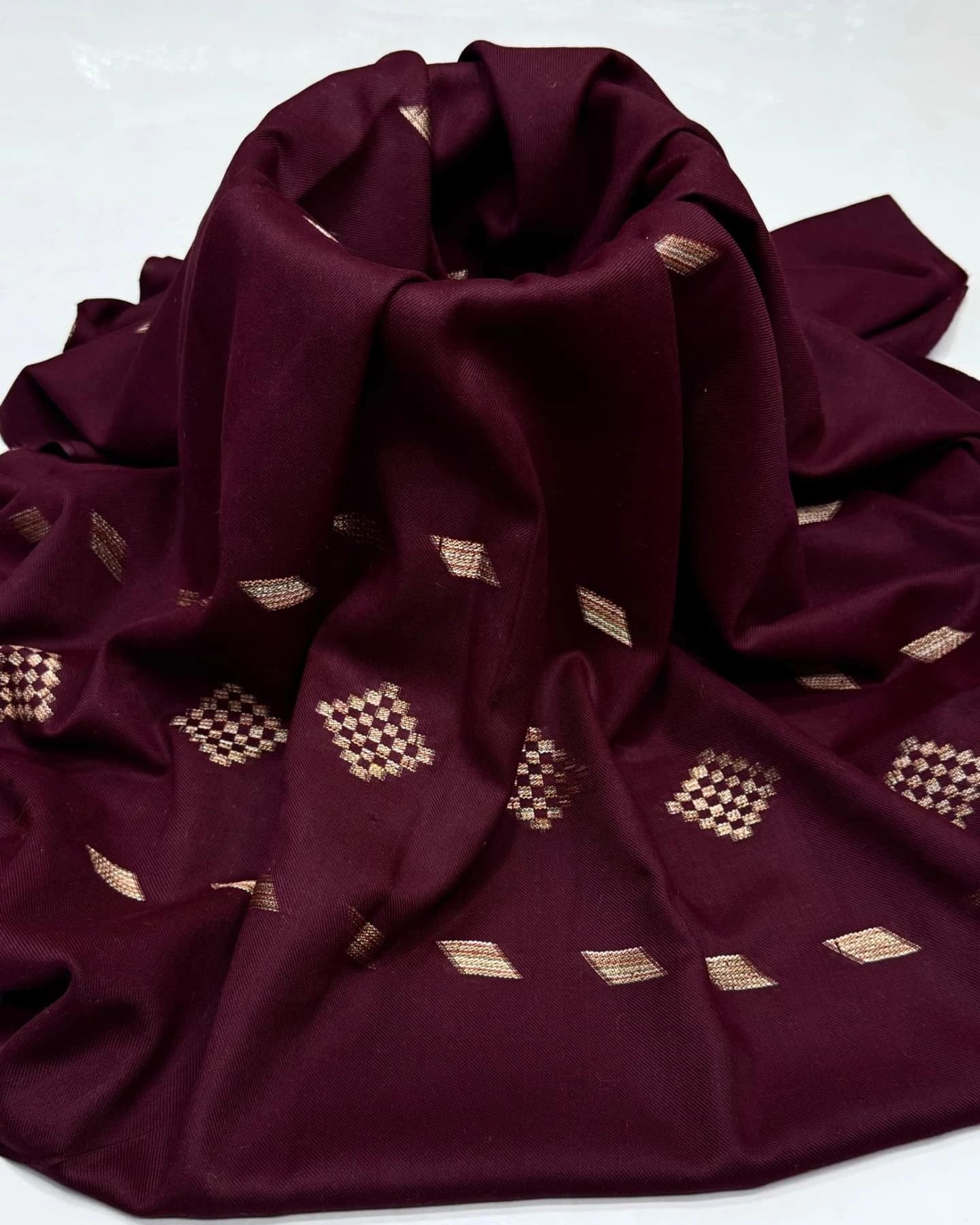 luxurious pashmina shawl – elegant banarsi design, premium maroon and skin colors luxurious pashmina shawl – elegant banarsi design, premium maroon and skin colors