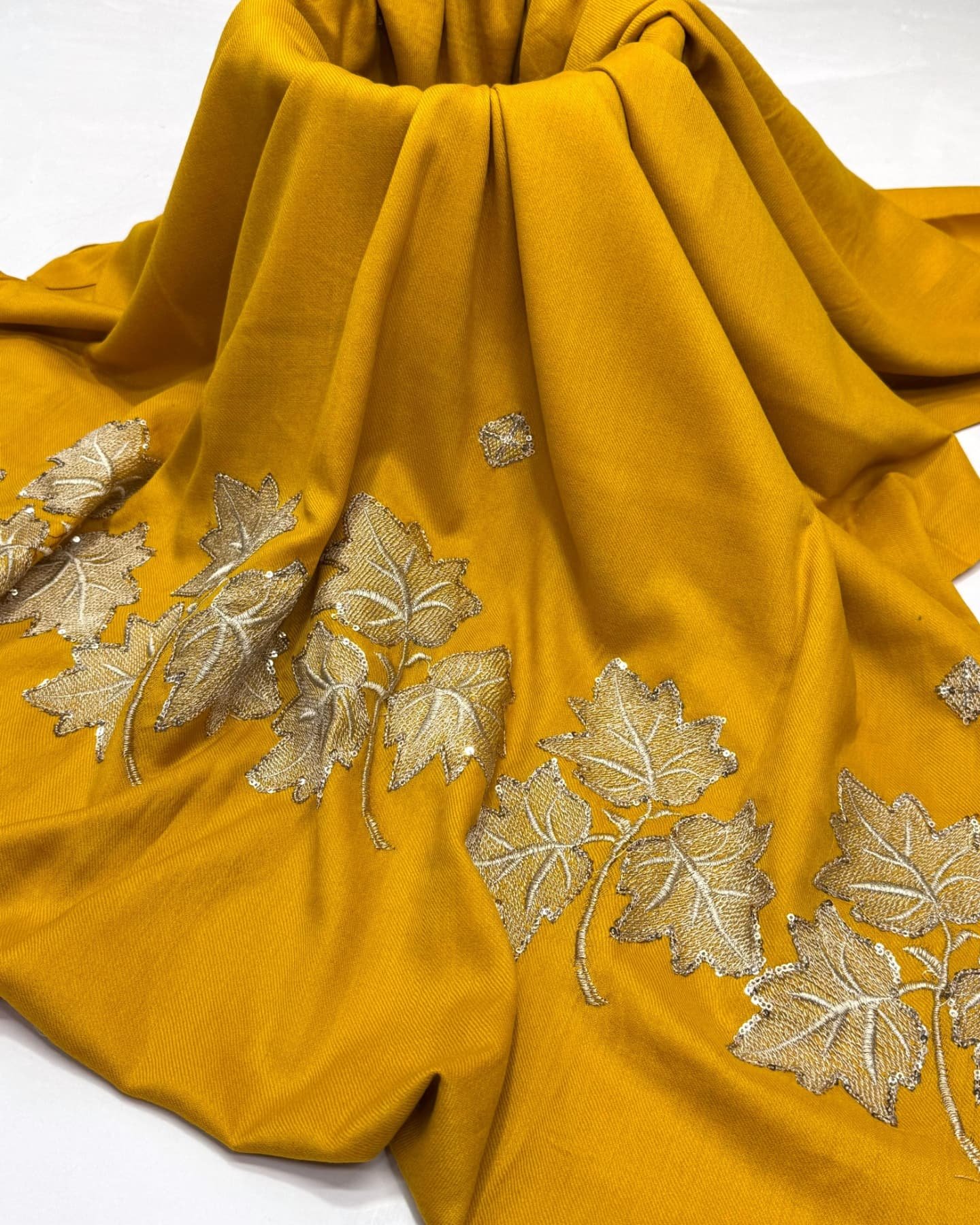 elegant pashmina chanar leaf shawl with sequins embroidery – 72 grade, premium quality, 2.5 yards (88"x44") elegant pashmina chanar leaf shawl with sequins embroidery – 72 grade, premium quality, 2.5 yards (88"x44")