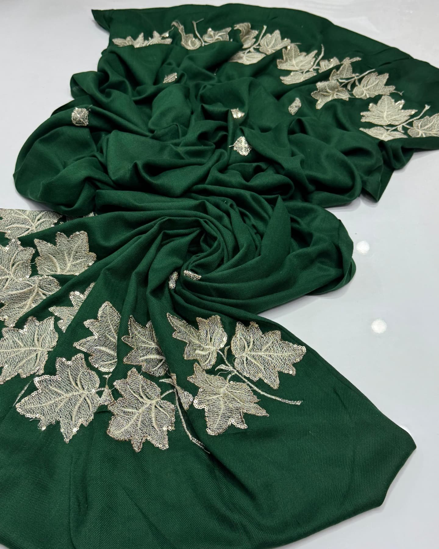 elegant pashmina chanar leaf shawl with sequins embroidery – 72 grade, premium quality, 2.5 yards (88"x44") elegant pashmina chanar leaf shawl with sequins embroidery – 72 grade, premium quality, 2.5 yards (88"x44")