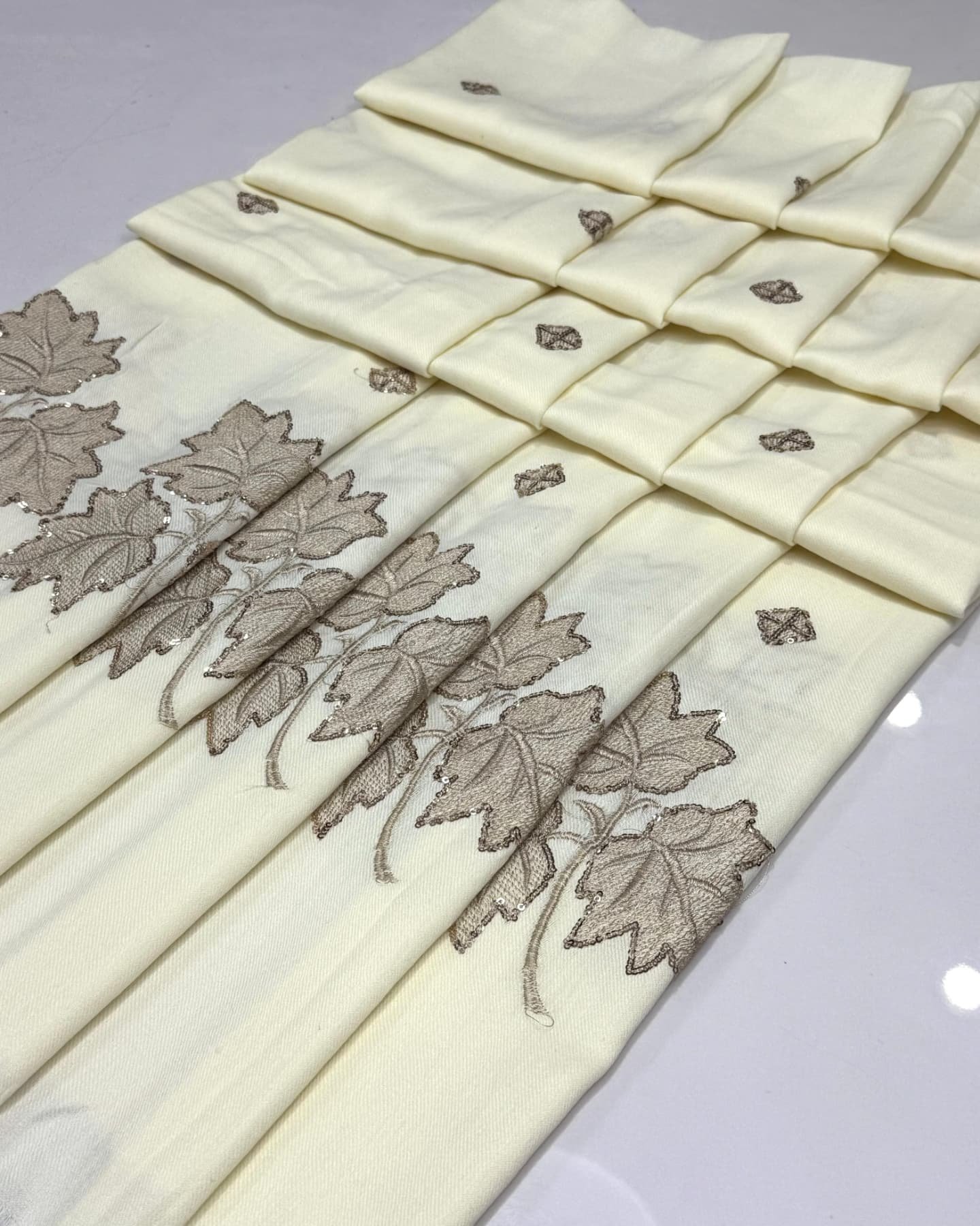 elegant pashmina chanar leaf shawl with sequins embroidery – 72 grade, premium quality, 2.5 yards (88"x44") elegant pashmina chanar leaf shawl with sequins embroidery – 72 grade, premium quality, 2.5 yards (88"x44")