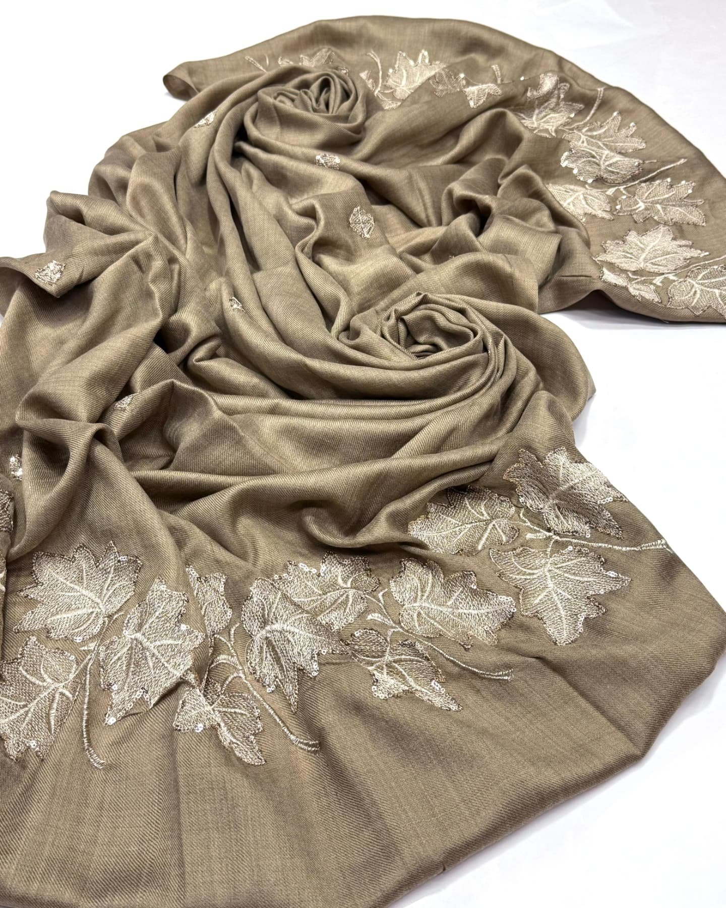 elegant pashmina chanar leaf shawl with sequins embroidery – 72 grade, premium quality, 2.5 yards (88"x44") elegant pashmina chanar leaf shawl with sequins embroidery – 72 grade, premium quality, 2.5 yards (88"x44")