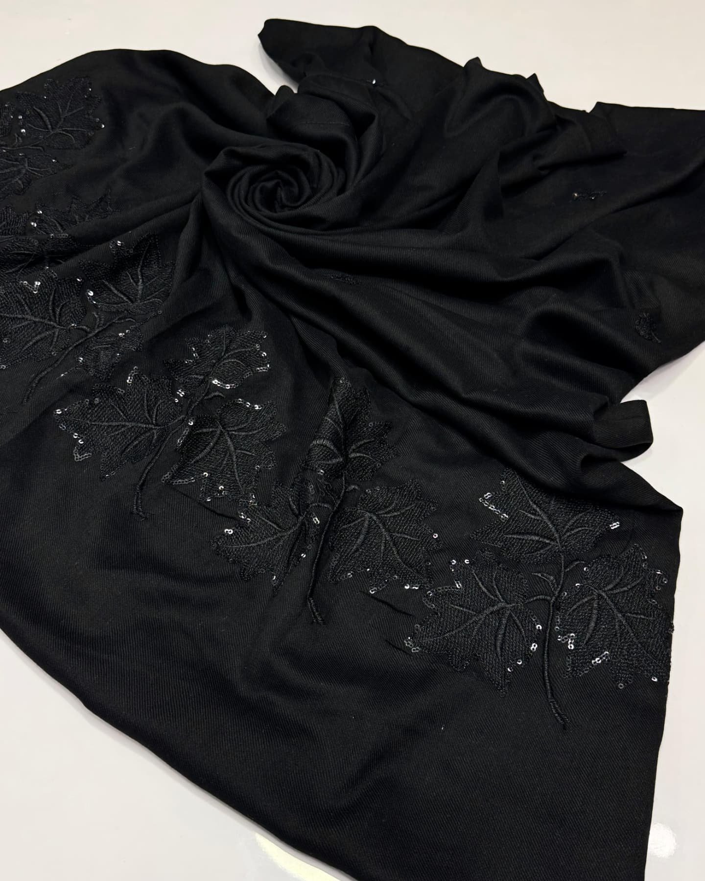 elegant pashmina chanar leaf shawl with sequins embroidery – 72 grade, premium quality, 2.5 yards (88"x44") elegant pashmina chanar leaf shawl with sequins embroidery – 72 grade, premium quality, 2.5 yards (88"x44")
