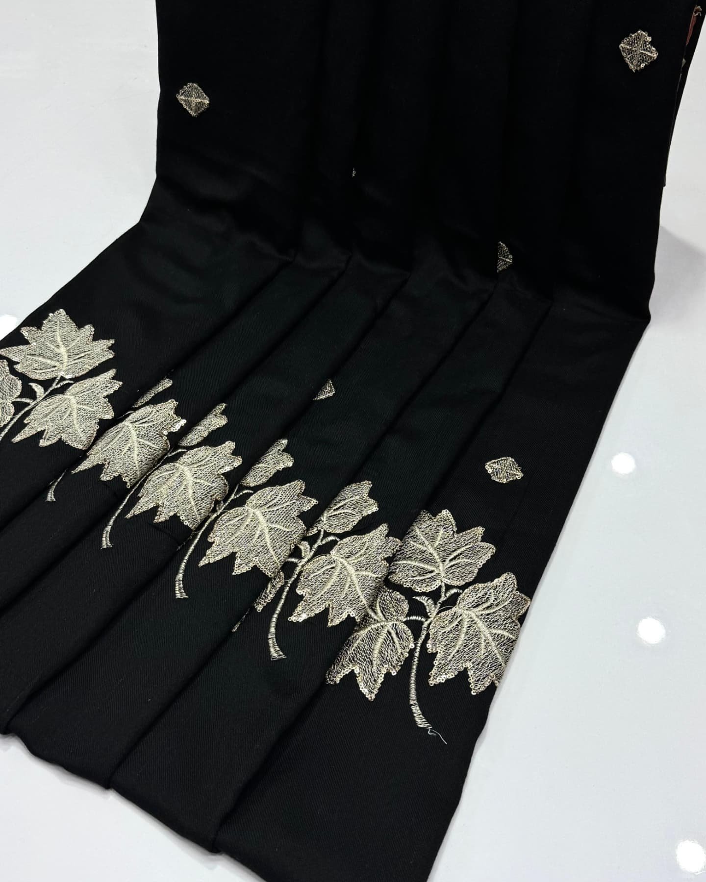 elegant pashmina chanar leaf shawl with sequins embroidery – 72 grade, premium quality, 2.5 yards (88"x44") elegant pashmina chanar leaf shawl with sequins embroidery – 72 grade, premium quality, 2.5 yards (88"x44")