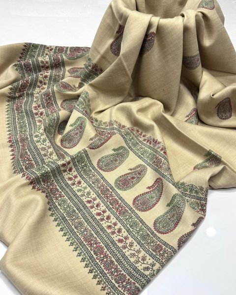 elegant handcrafted pashmina shawl – kashmiri embroidery with block print, 2.5 yard length, premium quality elegant handcrafted pashmina shawl – kashmiri embroidery with block print, 2.5 yard length, premium quality
