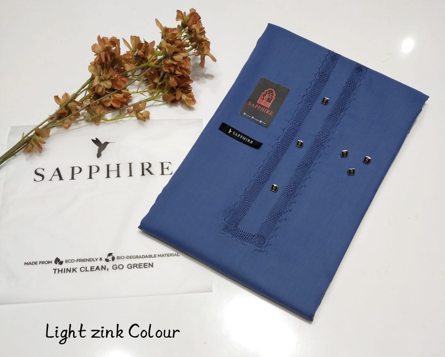 handmade tarkashi gala suit – premium wash & wear fabric, sapphire color, 4.5m full suit with 6 buttons and elegant packaging handmade tarkashi gala suit – premium wash & wear fabric, sapphire color, 4.5m full suit with 6 buttons and elegant packaging