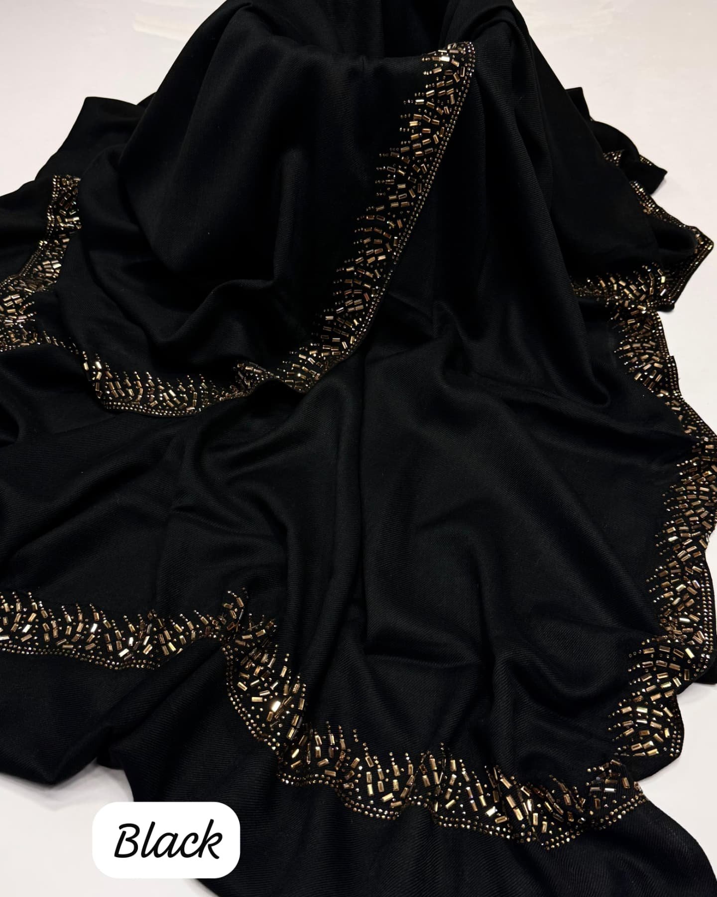 shawl with stone work – four sided design, elegant pashmina stuff premium quality, 2.5 yard length" shawl with stone work – four sided design, elegant pashmina stuff premium quality, 2.5 yard length"