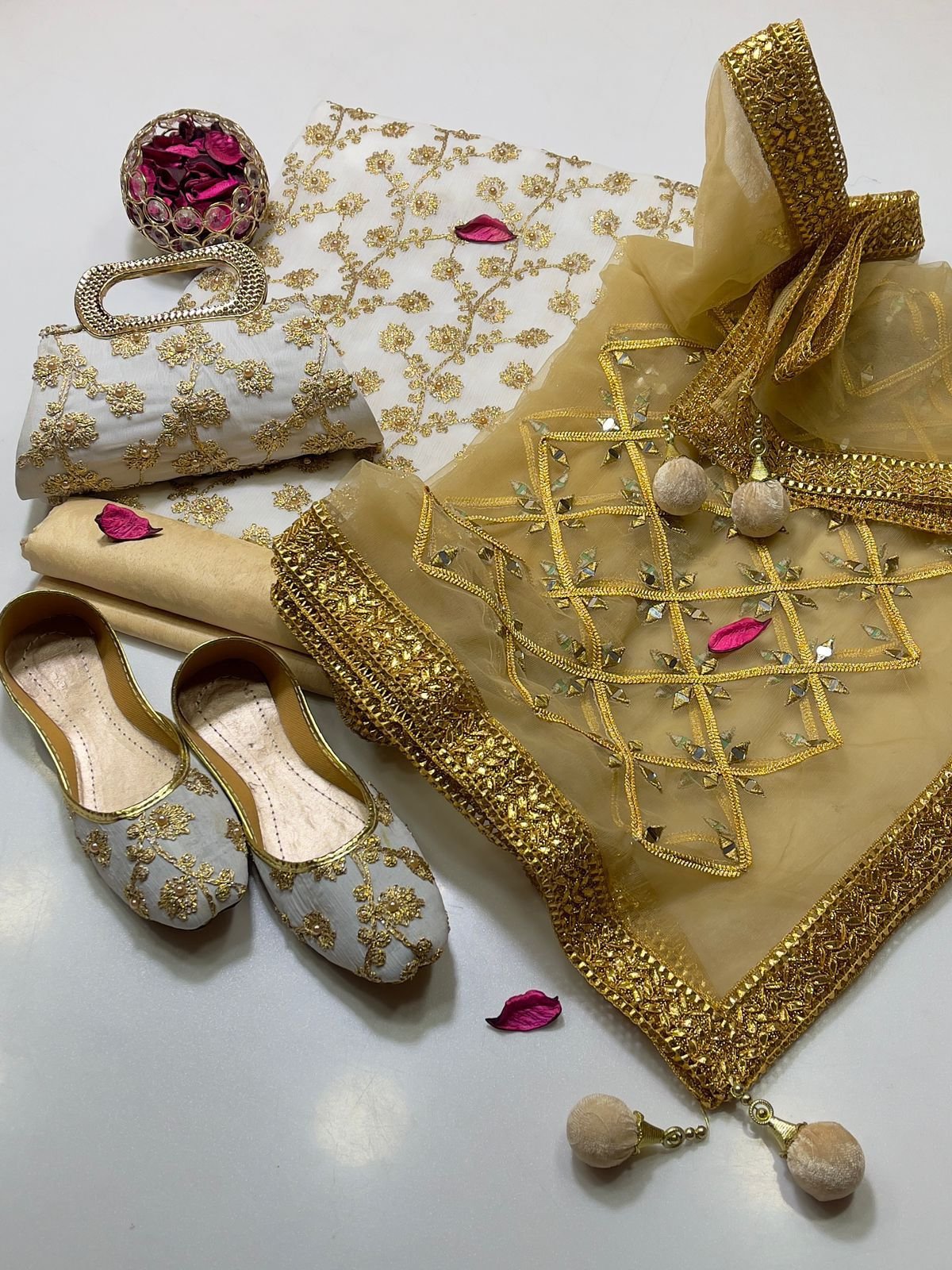 fancy 5pc suit | chiffon embroidery | masuri shalwar | mirror work dupatta | matching khussa & clutch fancy 5pc suit | chiffon embroidery | masuri shalwar | mirror work dupatta | matching khussa & clutch