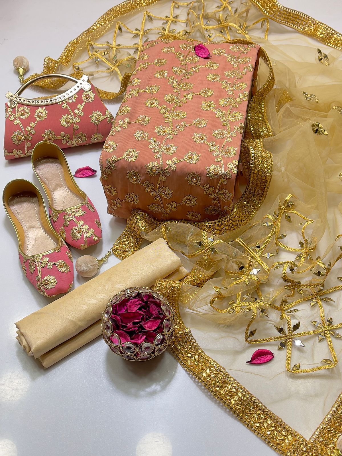 fancy 5pc suit | chiffon embroidery | masuri shalwar | mirror work dupatta | matching khussa & clutch fancy 5pc suit | chiffon embroidery | masuri shalwar | mirror work dupatta | matching khussa & clutch