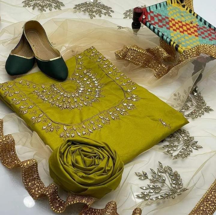 4pc party wear | fancy katan dress | mirror work shirt & trouser | mirror work net dupatta 4pc party wear | fancy katan dress | mirror work shirt & trouser | mirror work net dupatta