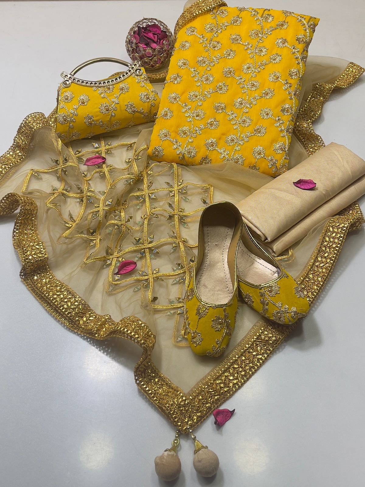 fancy 5pc suit | chiffon embroidery | masuri shalwar | mirror work dupatta | matching khussa & clutch fancy 5pc suit | chiffon embroidery | masuri shalwar | mirror work dupatta | matching khussa & clutch