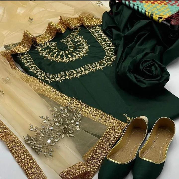 4pc party wear | fancy katan dress | mirror work shirt & trouser | mirror work net dupatta 4pc party wear | fancy katan dress | mirror work shirt & trouser | mirror work net dupatta