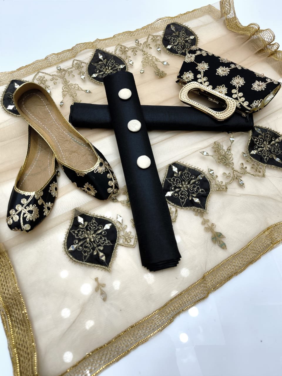 party wear | 5pc collection | kataan shirt & trouser | net mirror & lace work dupatta | embroidered khussa & clutch party wear | 5pc collection | kataan shirt & trouser | net mirror & lace work dupatta | embroidered khussa & clutch