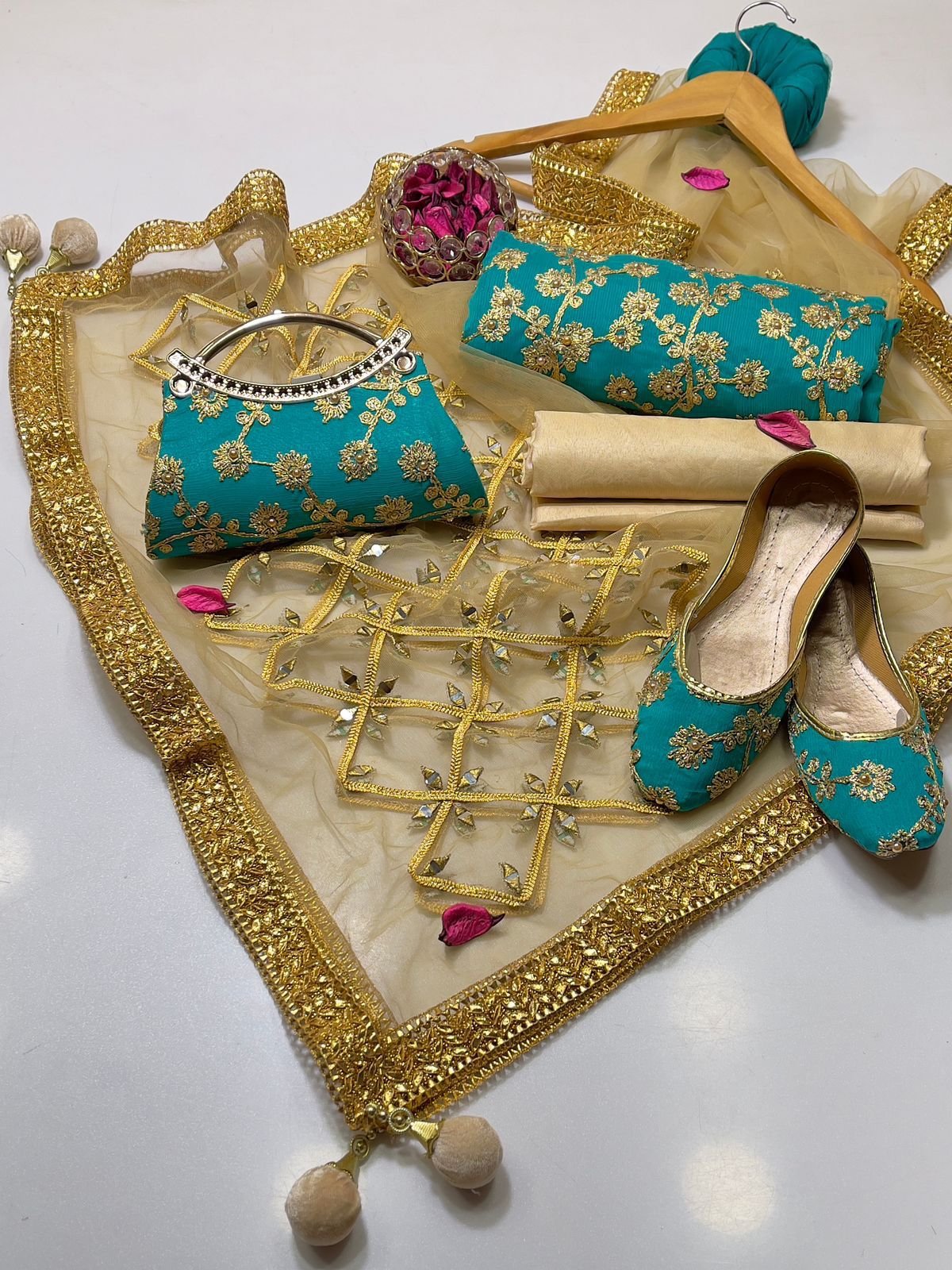 fancy 5pc suit | chiffon embroidery | masuri shalwar | mirror work dupatta | matching khussa & clutch fancy 5pc suit | chiffon embroidery | masuri shalwar | mirror work dupatta | matching khussa & clutch
