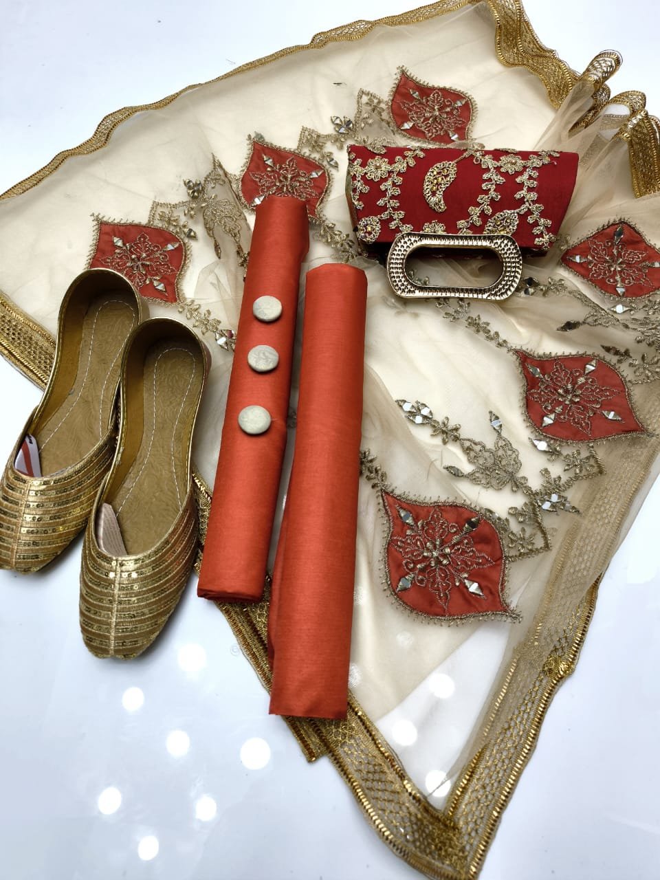 party wear | 5pc collection | kataan shirt & trouser | net mirror & lace work dupatta | embroidered khussa & clutch party wear | 5pc collection | kataan shirt & trouser | net mirror & lace work dupatta | embroidered khussa & clutch