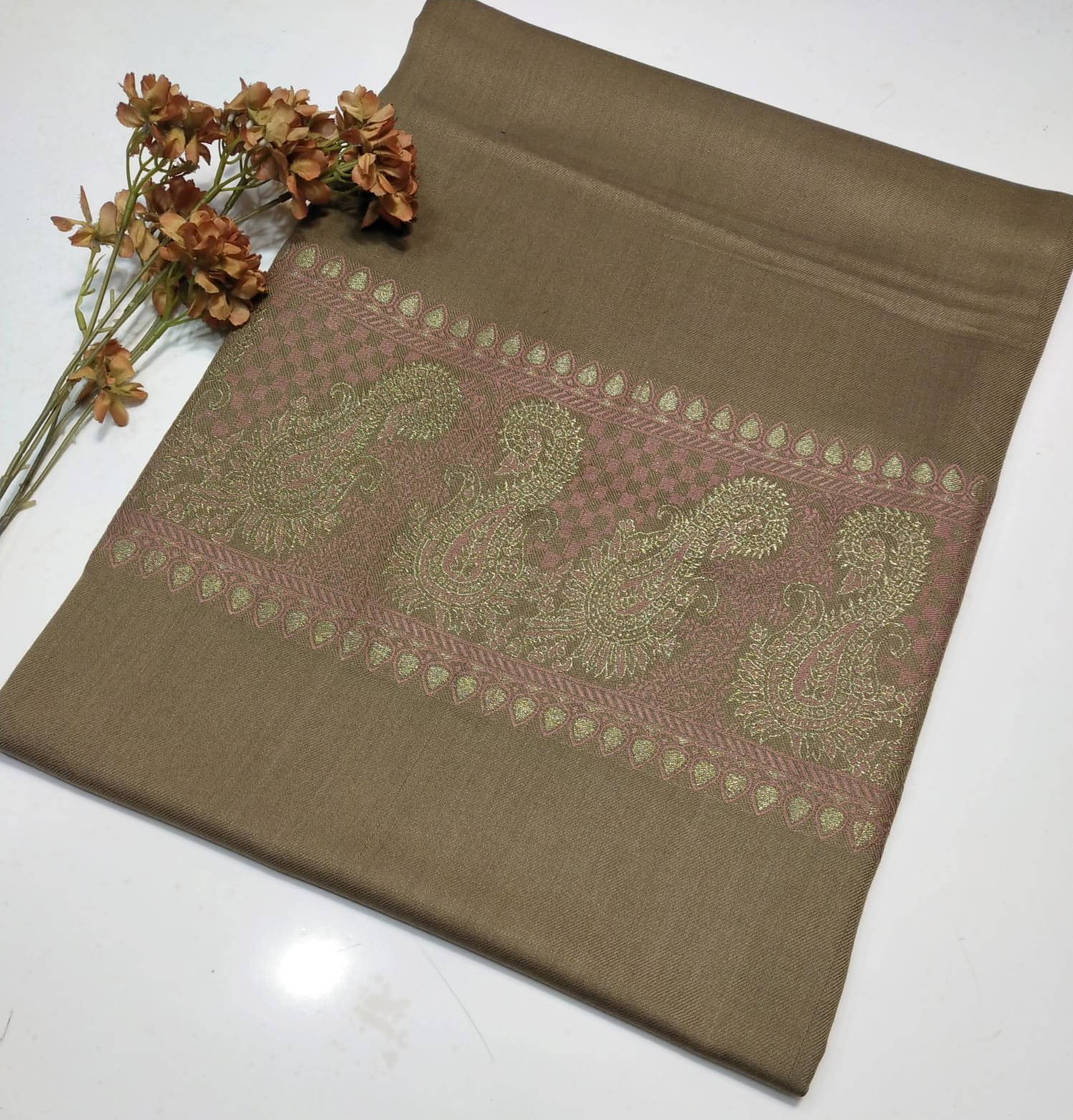 zari border shawl – soft acrylic wool, 2.5m length, 1.25m width zari border shawl – soft acrylic wool, 2.5m length, 1.25m width