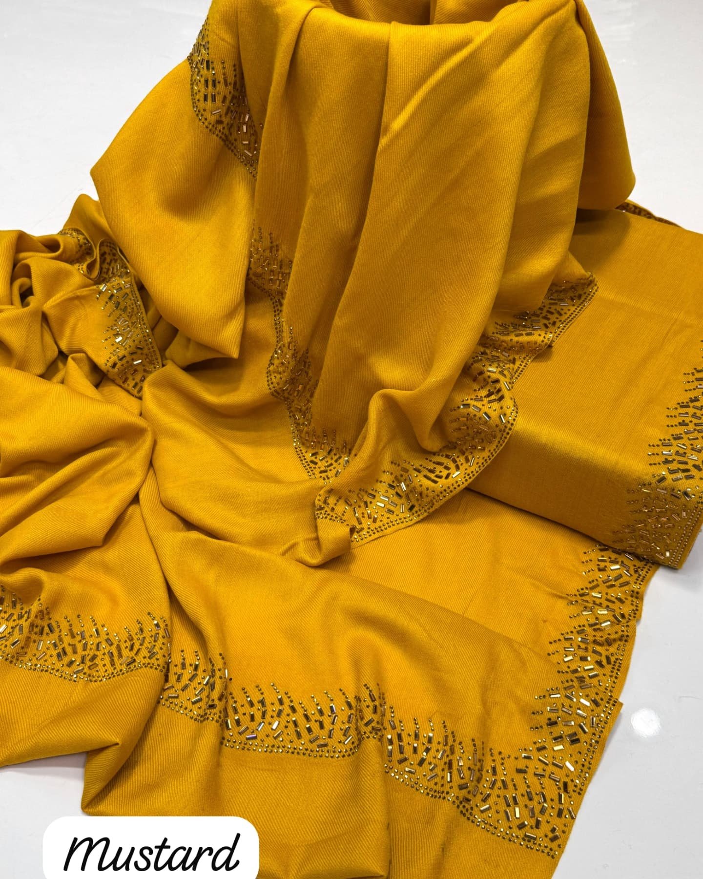 shawl with stone work – four sided design, elegant pashmina stuff premium quality, 2.5 yard length" shawl with stone work – four sided design, elegant pashmina stuff premium quality, 2.5 yard length"