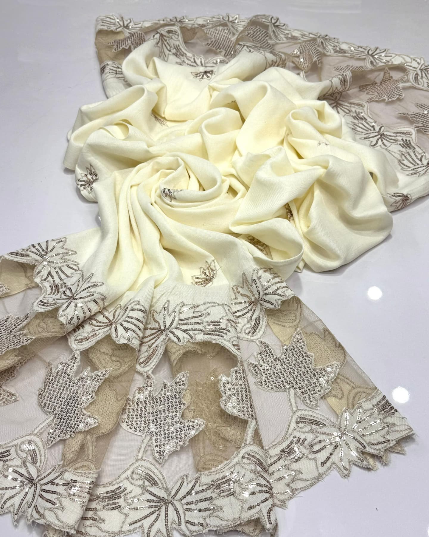 elegant pashmina shawl with cutwork & sequin embroidery – elegant pashmina shawl with cutwork & sequin embroidery –