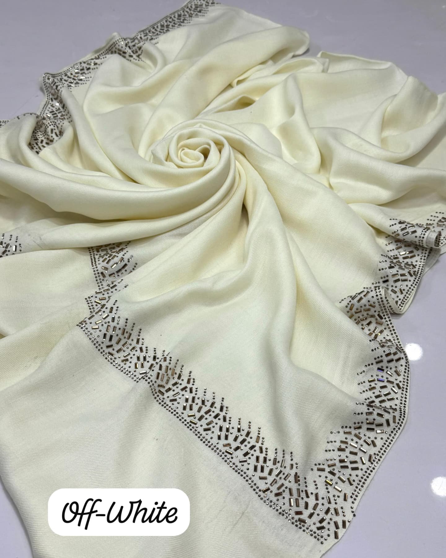 shawl with stone work – four sided design, elegant pashmina stuff premium quality, 2.5 yard length" shawl with stone work – four sided design, elegant pashmina stuff premium quality, 2.5 yard length"
