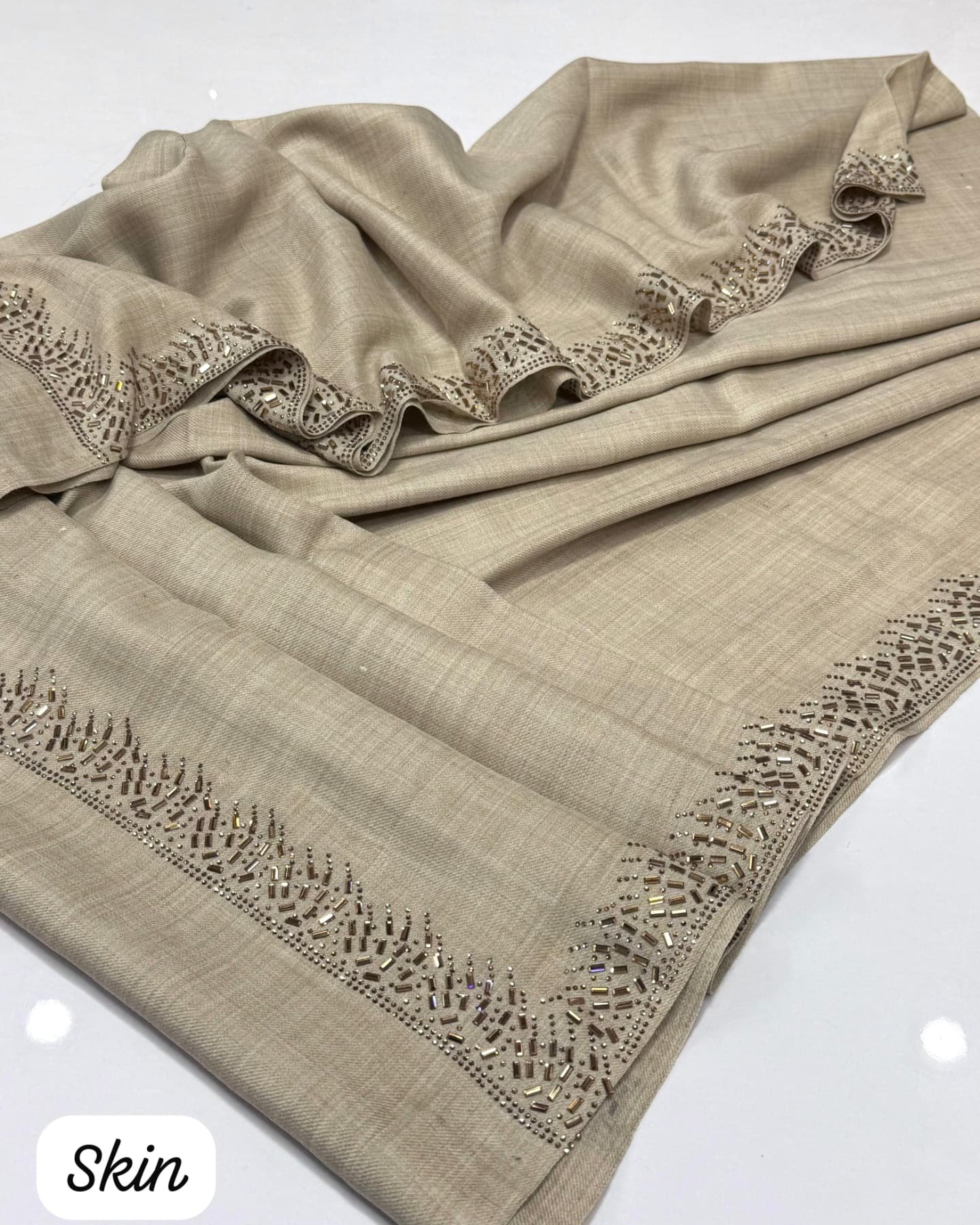 shawl with stone work – four sided design, elegant pashmina stuff premium quality, 2.5 yard length" shawl with stone work – four sided design, elegant pashmina stuff premium quality, 2.5 yard length"